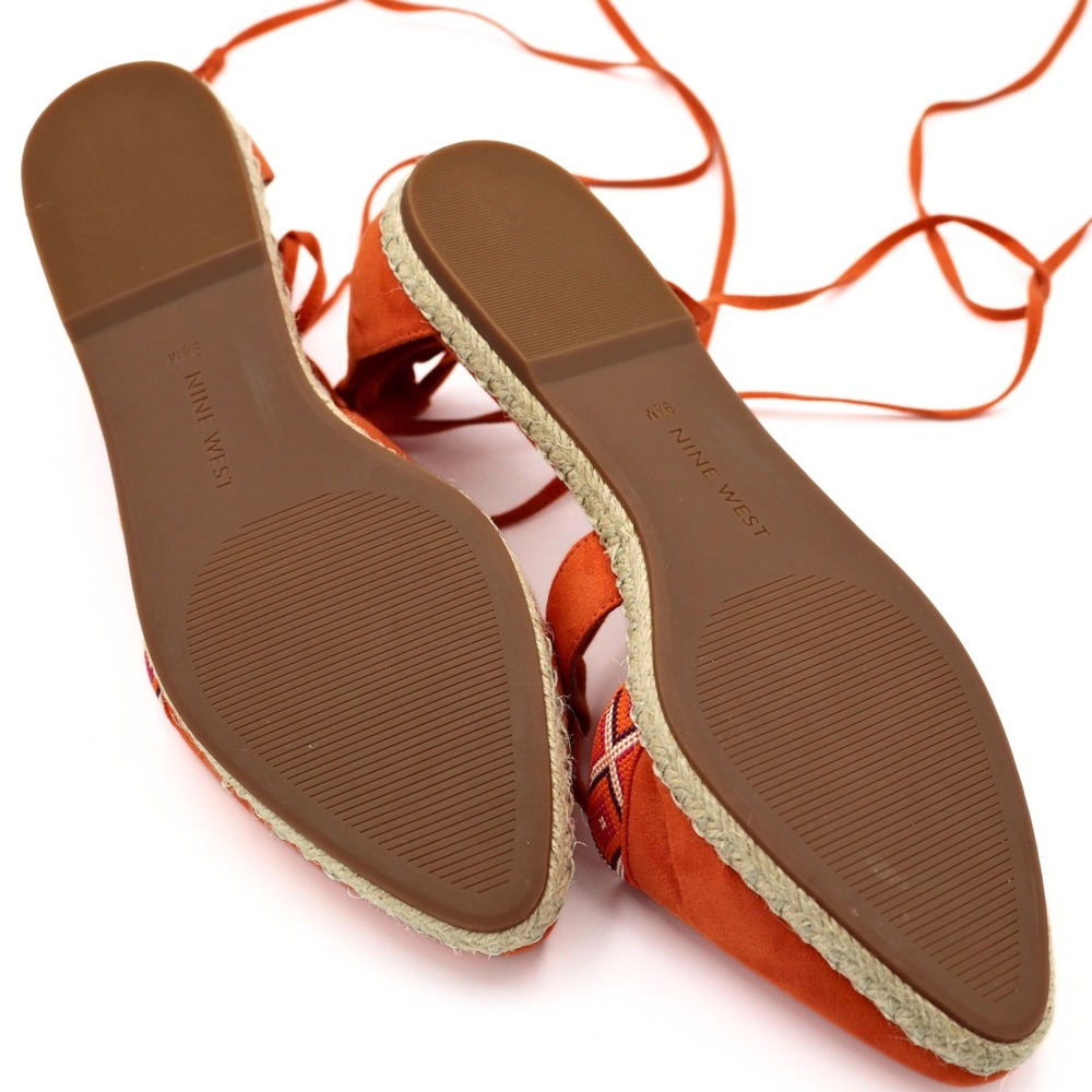 Nine West Espadrille Flats 9.5 Orange Boho Lace Up Tassel Summer Casual Shoes - Picture 8 of 13